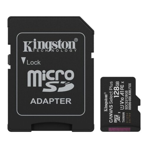 0000000000417601752031-5 MicroSD KINGSTON 128GB c/Adap Gen3 150MB/s Canvas S Plus CL10 (8453)