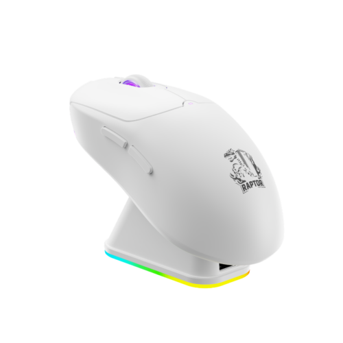 000000000041853323829418533-1c Mouse Gamer Raptor Storm Grip Wireless 4 botones 24000dpi c/base cargadora White (2999)